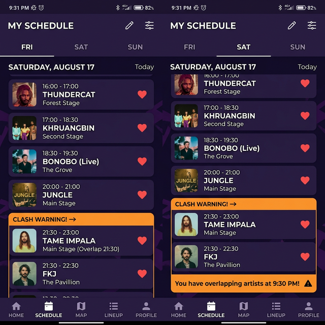 Personal schedule with clash detection